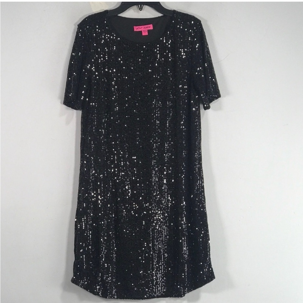 Betsey Johnson Black Sequin Short Sleeve Dress